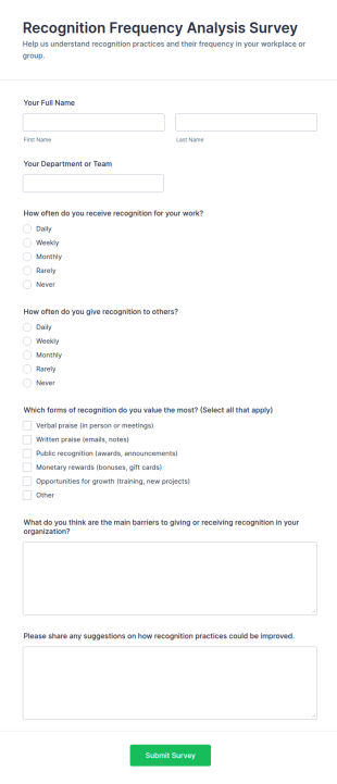 Recognition Frequency Analysis Survey Form Template