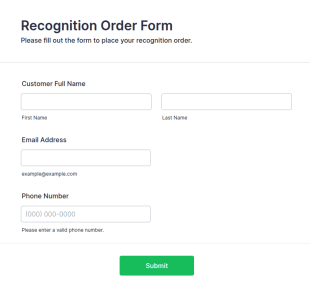 Recognition Order Form Template