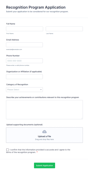 Recognition Program Application Form Template