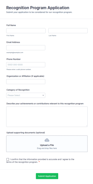 Recognition Program Application Form Template