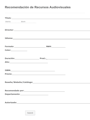 Recomendación De Recursos Audiovisuales Form Template