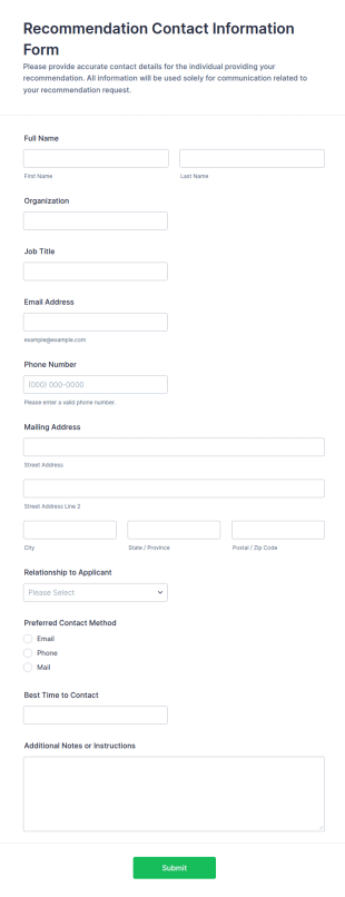Recommendation Contact Information Form Template