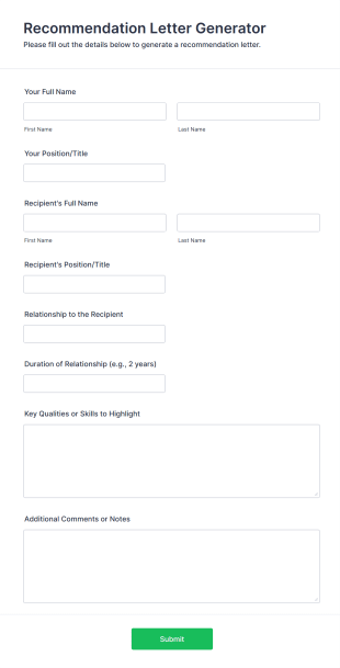 Recommendation Letter Generator Form Template