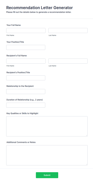 Recommendation Letter Generator Form Template