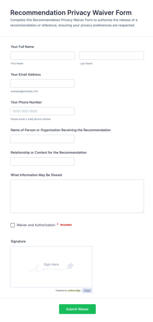 Recommendation Privacy Waiver Form Template