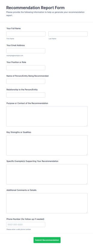 Recommendation Report Form Template