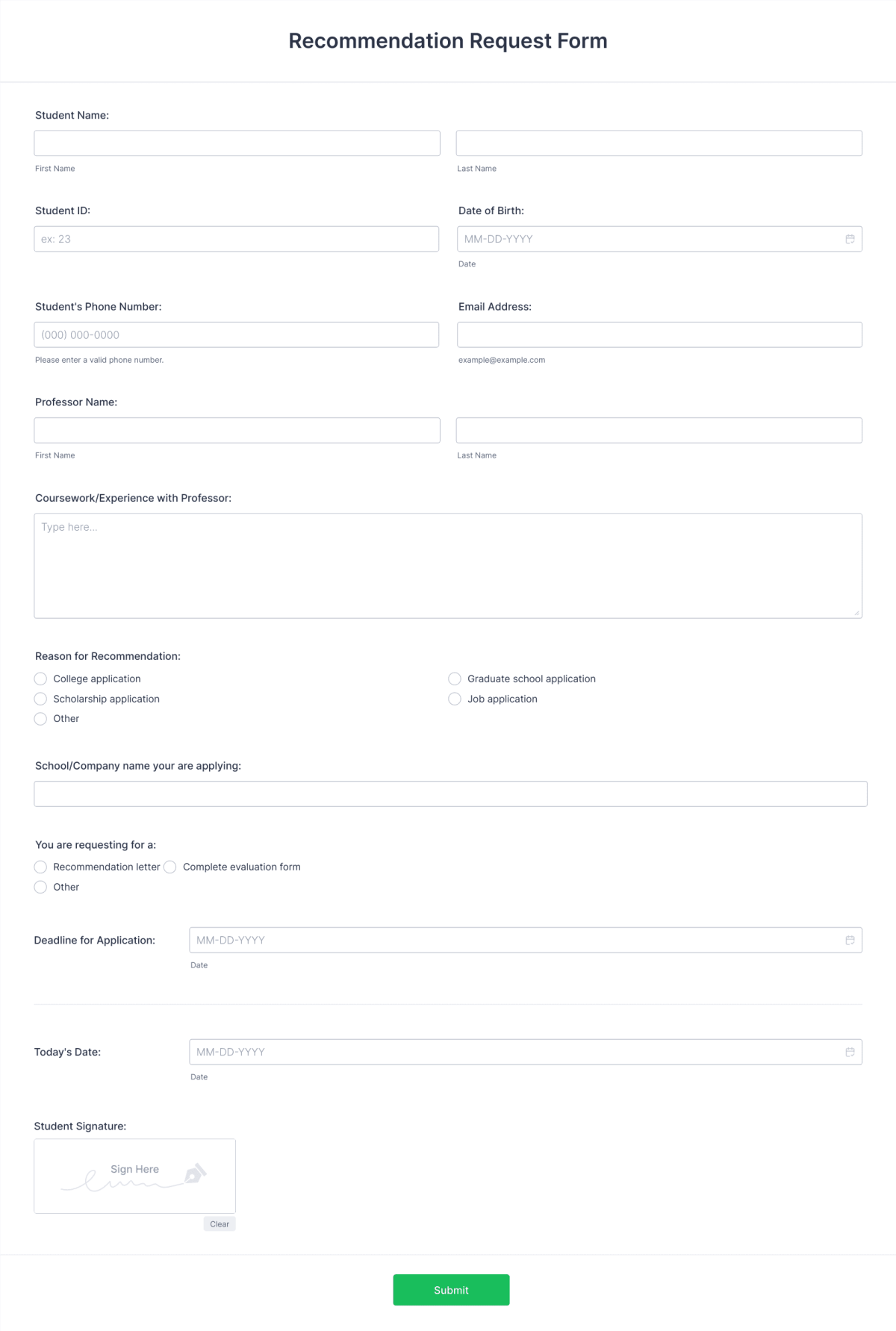 Recommendation Request Form Template | Jotform