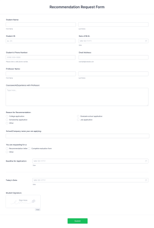 Recommendation Request Form Template