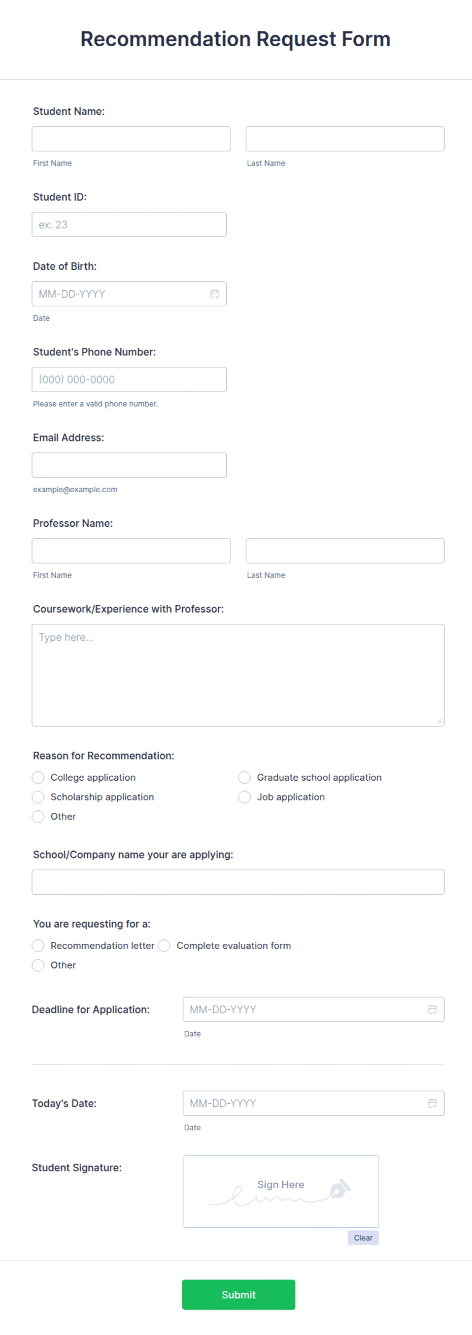 Project Recommendation Form Recommendation Request Form Template | Jotform