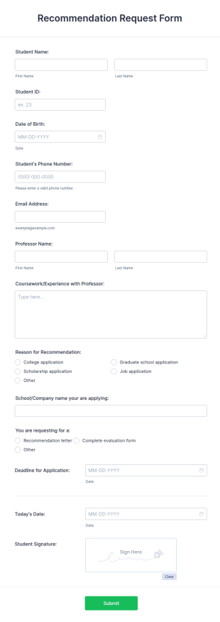 Recommendation Request Form Template