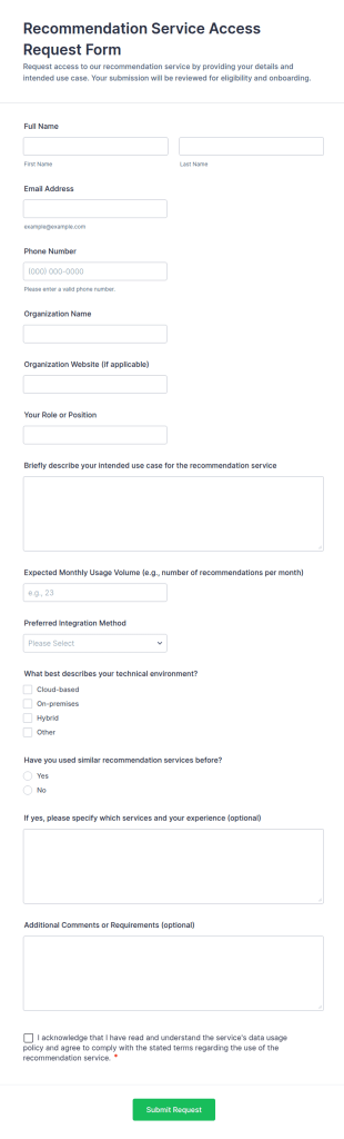 Recommendation Service Access Request Form Template