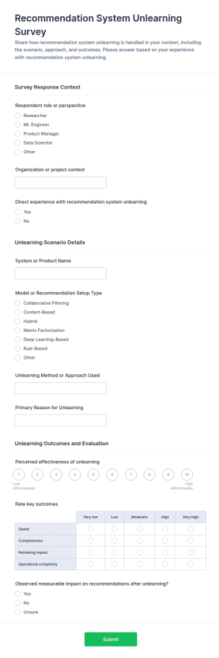 Recommendation System Unlearning Survey Form Template