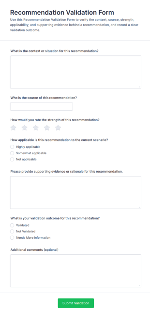 Recommendation Validation Form Template
