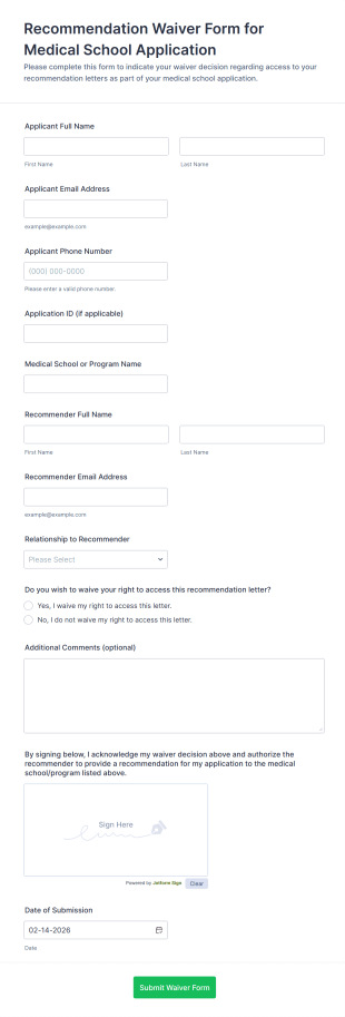 Recommendation Waiver Form For Medical School Application