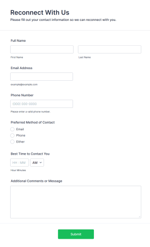 Reconnect With Us Form Template
