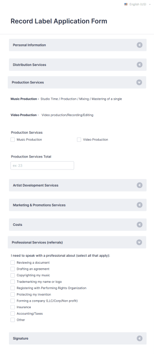 Record Label Application Form Template