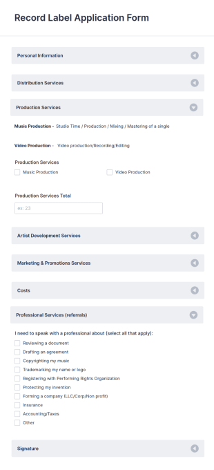 Record Label Application Form Template