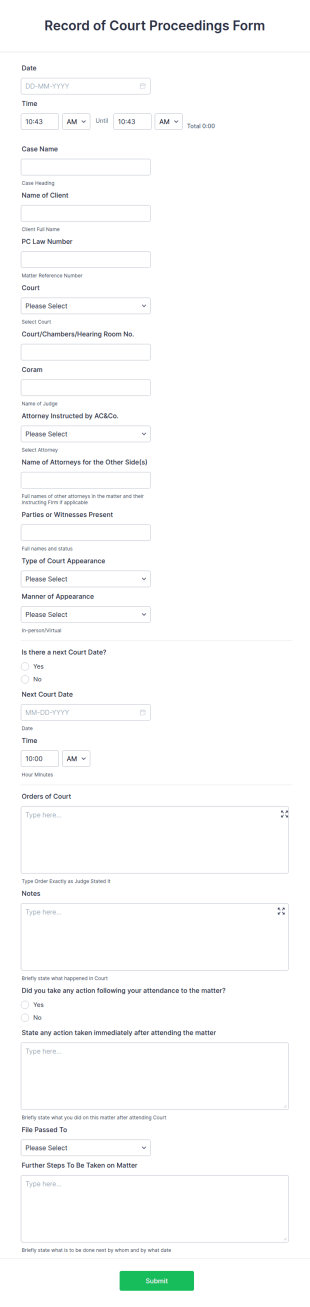 Record Of Court Proceedings Form Template