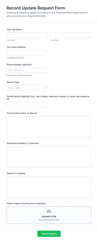 Record Update Request Form Template
