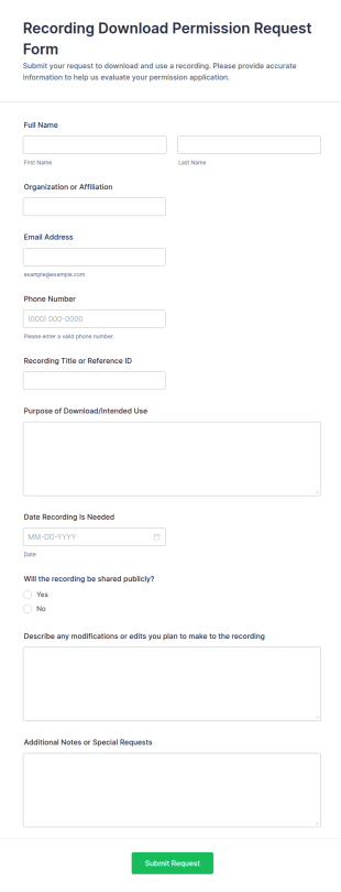 Recording Download Permission Request Form Template