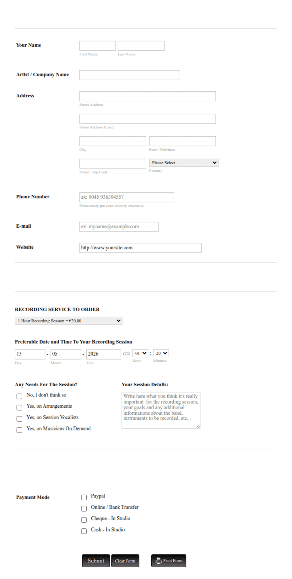 Recording Service Order Form Template | Jotform