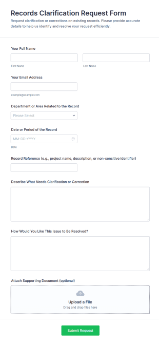 Records Clarification Request Form Template