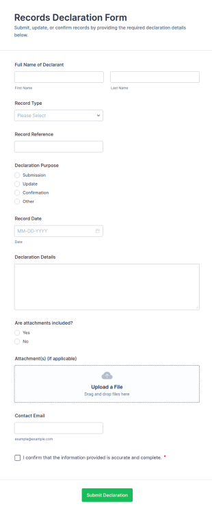 Records Declaration Form Template