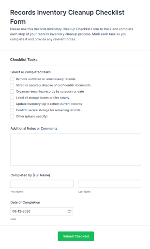 Records Inventory Cleanup Checklist Form Template
