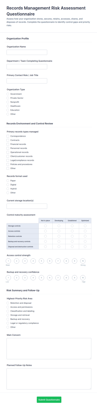 Records Management Risk Assessment Form Template