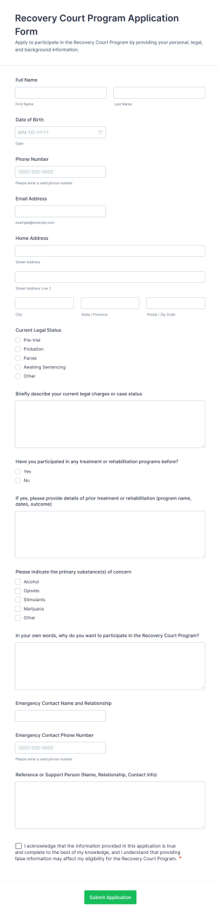 Recovery Court Program Application Form Template