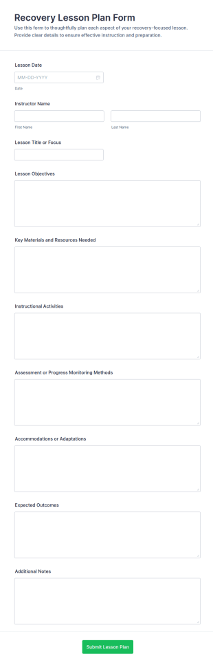 Recovery Lesson Plan Form Template