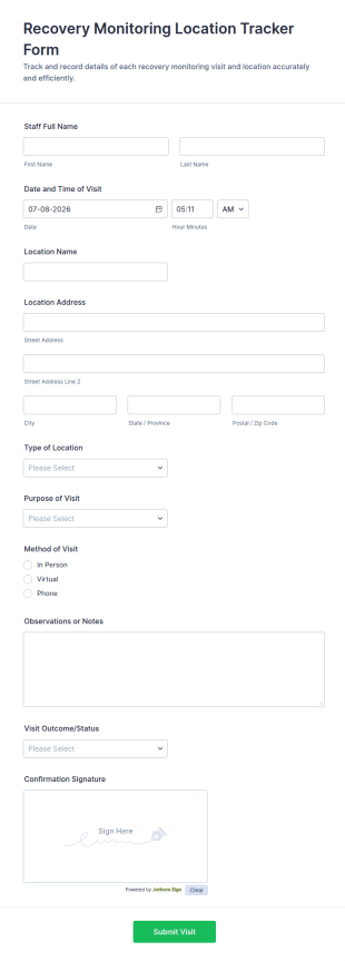 Recovery Monitoring Location Tracker Form Template