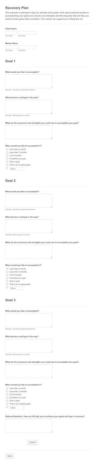 Recovery Plan Form Template
