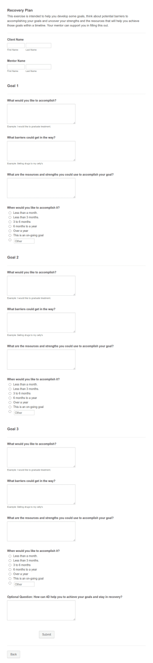 Recovery Plan Form Template