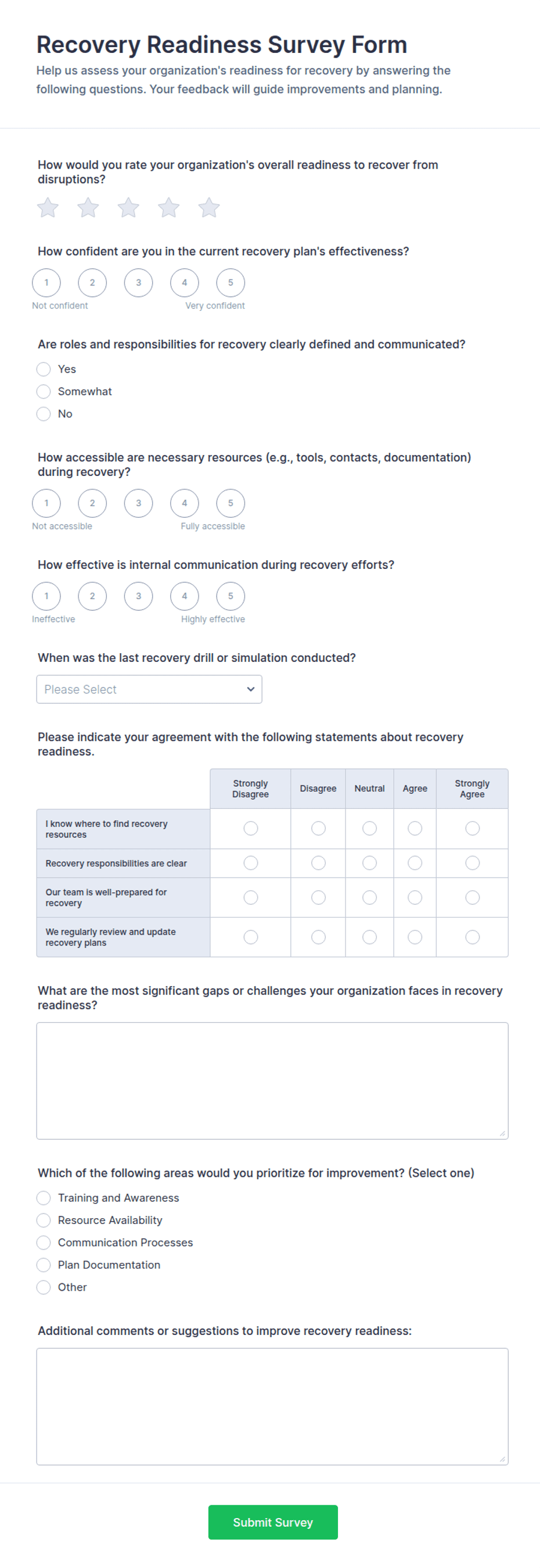 Recovery Readiness Survey Form Template | Jotform