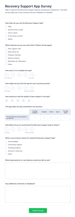 Recovery Support App Survey Form Template