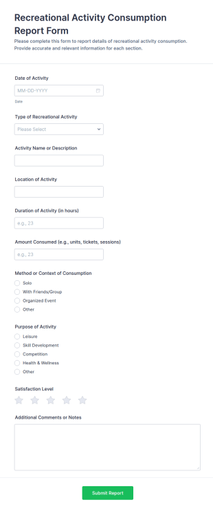 Recreational Activity Consumption Report Form Template