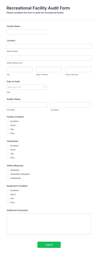 Recreational Facility Audit Form Template
