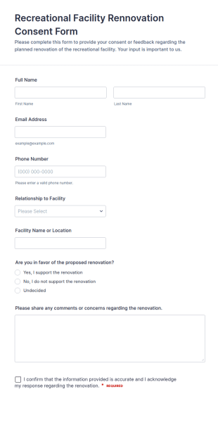 Recreational Facility Renovation Consent Form Template