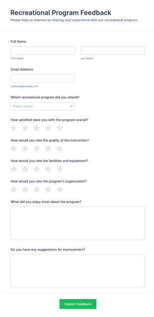 Recreational Program Feedback Form Template