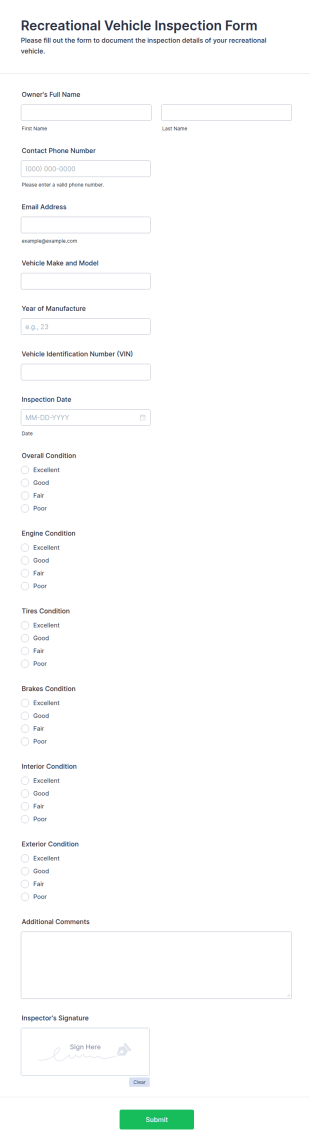 Recreational Vehicle Inspection Form Template