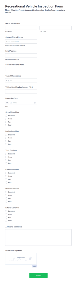 Recreational Vehicle Inspection Form Form Template