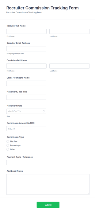 Recruiter Commission Tracking Form Template