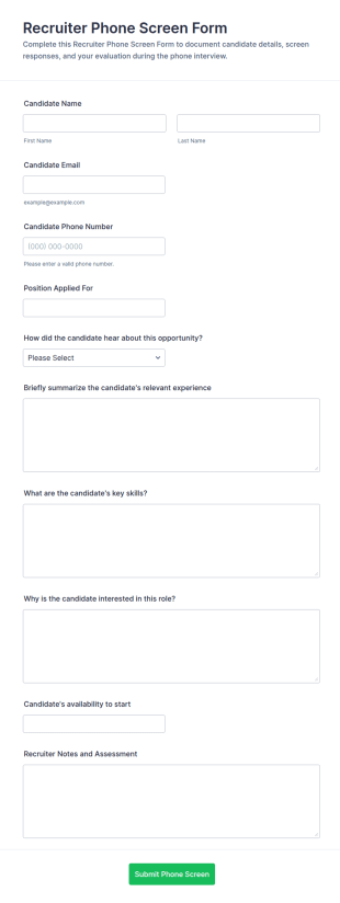 Recruiter Phone Screen Form Template