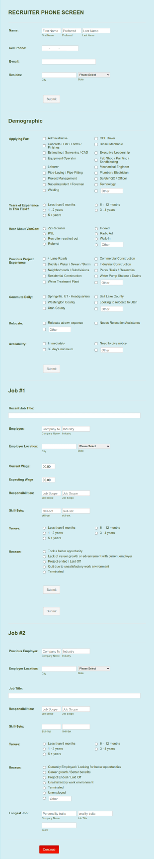 Recruiter Phone Screen Form Template