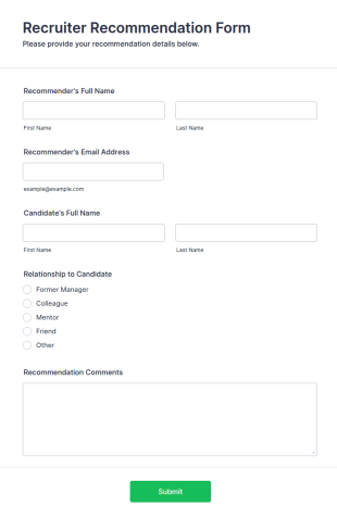 Recruiter Recommendation Form Template
