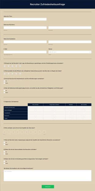Recruiter Zufriedenheitsumfrage Form Template