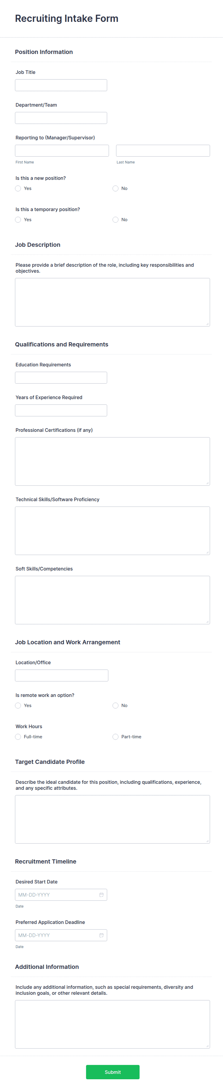 Recruiting Intake Form Template Jotform