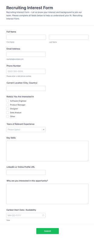 Recruiting Interest Form Template