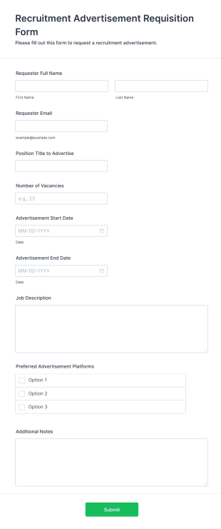 Recruitment Advertisement Requisition Form Form Template